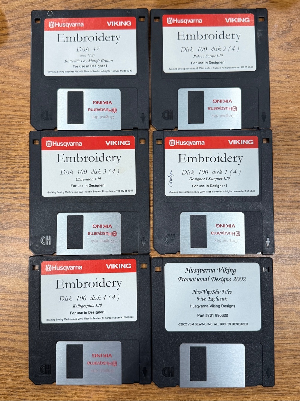 Set Of 6 Husqvarna Viking Embroidery Floppy Disks Designer Crafts